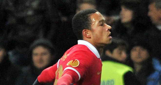 Memphis Depay: Celebrates his goal for PSV