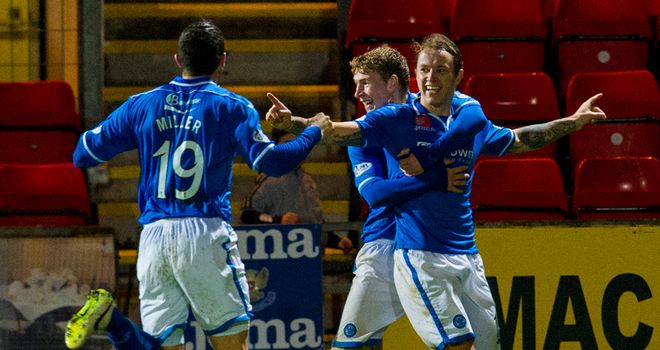 Stevie May: St Johnstone striker celebrates the opening goal in Perth
