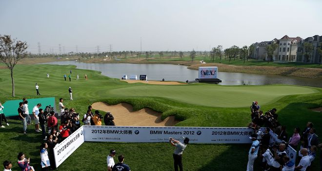 Rory McIlroy hits to the 18th green at Lake Malaren Golf Club during a pre-event photocall last year