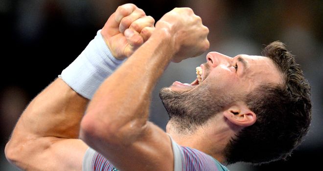 Grigor Dimitrov celebrates his maiden victory