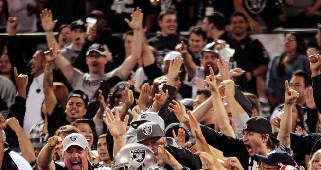 Rod Streater jumps into the crowd following his first quarter touchdown