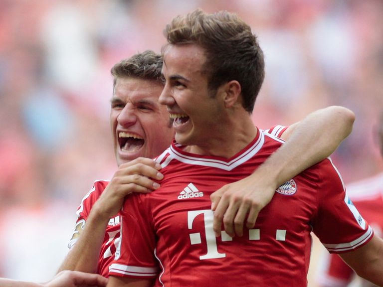 Mario Gotze celebrates after his first league goal for Bayern