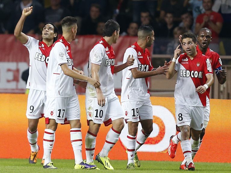 Falcao celebrates with Monaco teammates