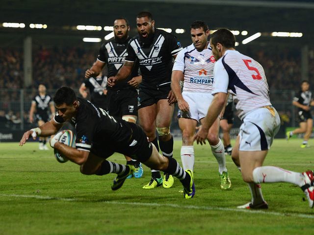 Bryson Goodwin dives over for a New Zealand try