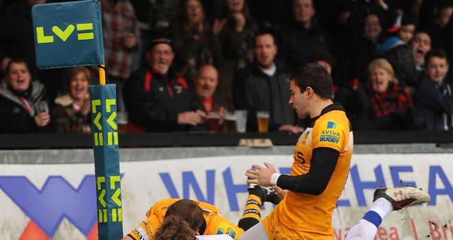 Vital score: Matthew Pewtner of Newport Gwent Dragons scores a try in the home side's win