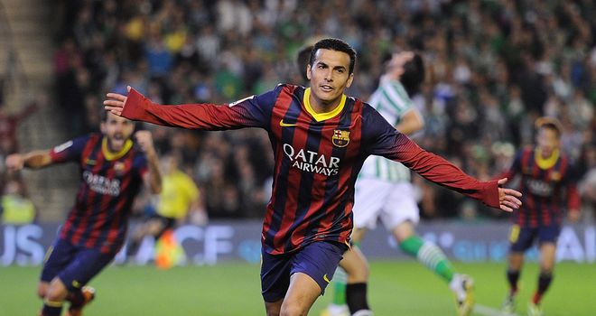 Pedro Rodriguez celebrates for Barcelona