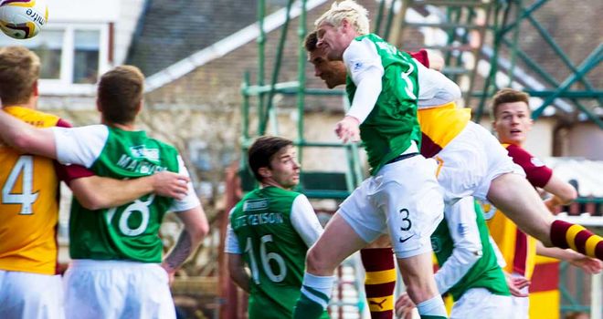 Stephen McManus: Scores the decisive goal as Motherwell beat Hibernian 1-0.