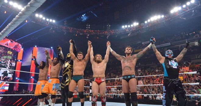 CM Punk and his friends celebrate at the end of Raw