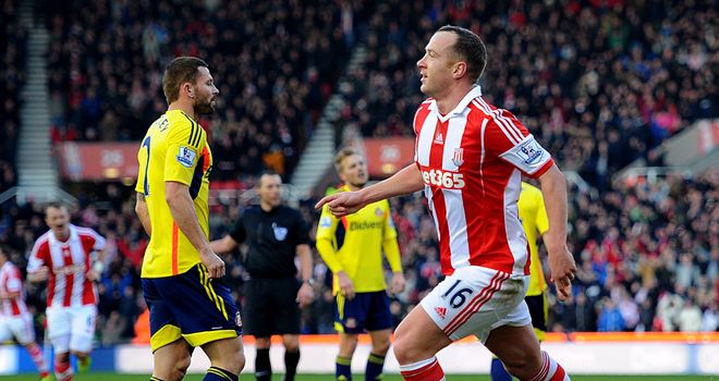 Charlie Adam: Celebrates his strike for Stoke