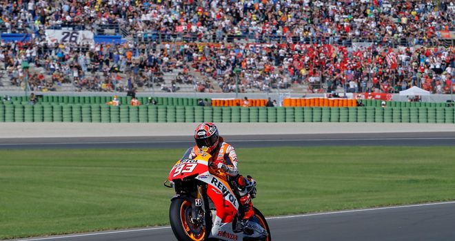 Marc Marquez celebrates his world title in Valencia