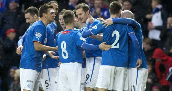 Rangers celebrate Jon Daly's opener against Airdrie