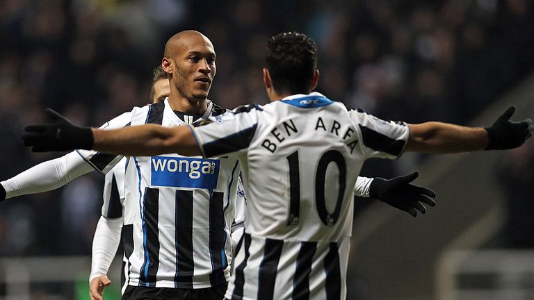 Yoan Gouffran: Celebrates his goal with Hatem Ben Arfa