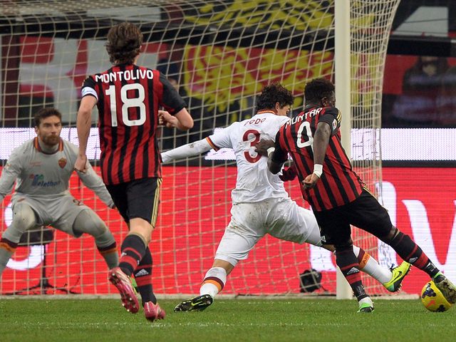 Sulley Muntari nets AC Milan's equaliser.