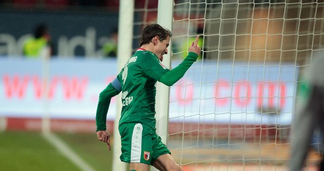 Paul Verhaegh of Augsburg celebrates
