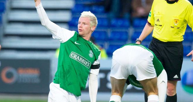 Michael Nelson is grounded at Hibernian celebrate his goal against Ross County