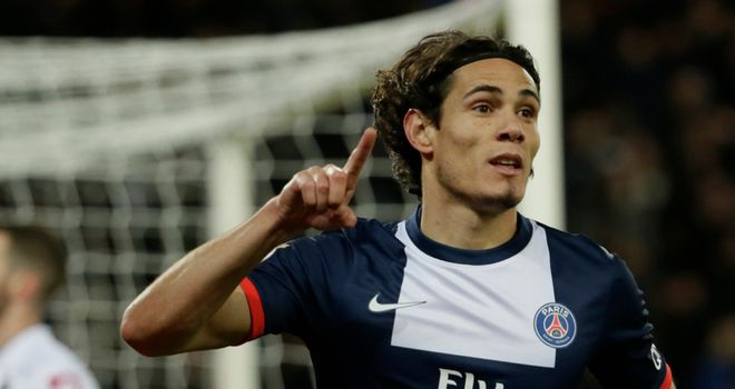 Paris Saint Germain's Edinson Cavani celebrates