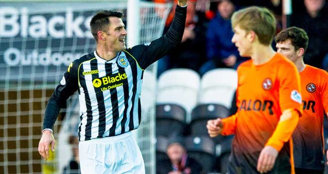 Steven Thompson: St Mirren striker celebrates his first goal against Dundee United