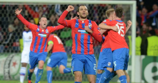Tomas Wagner celebrates after Viktoria Plzen's victory over CSKA Moscow