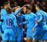 Spurs celebrate their second goal at the Stadium of Light