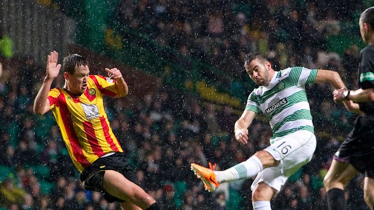 Joe Ledley fires Celtic in front in the Glasgow derby against Partick