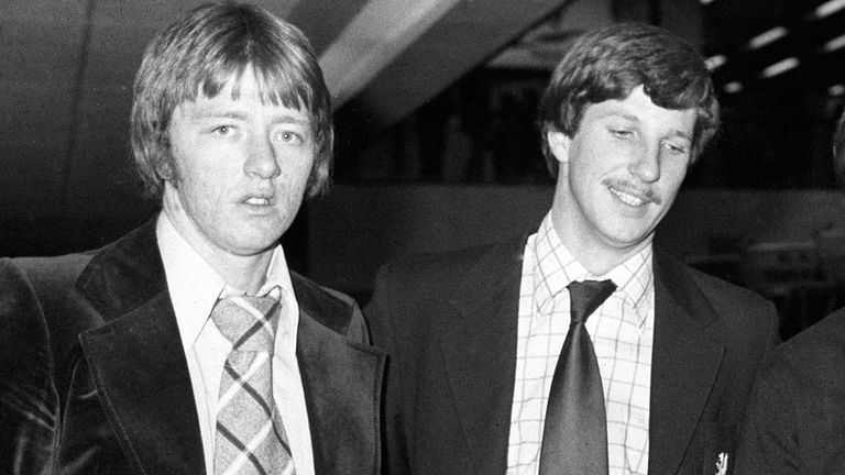 Graham Stevenson (l) with Ian Botham in January 1977