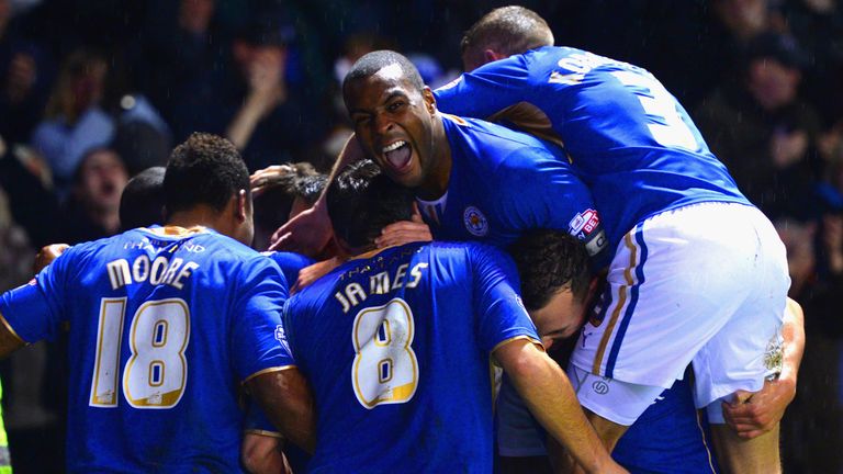 Wes Morgan: Celebrates after Jamie Vardy scores to make it 4-1