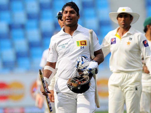 Kumar Sangakkara leaves the field after Sri Lanka's victory