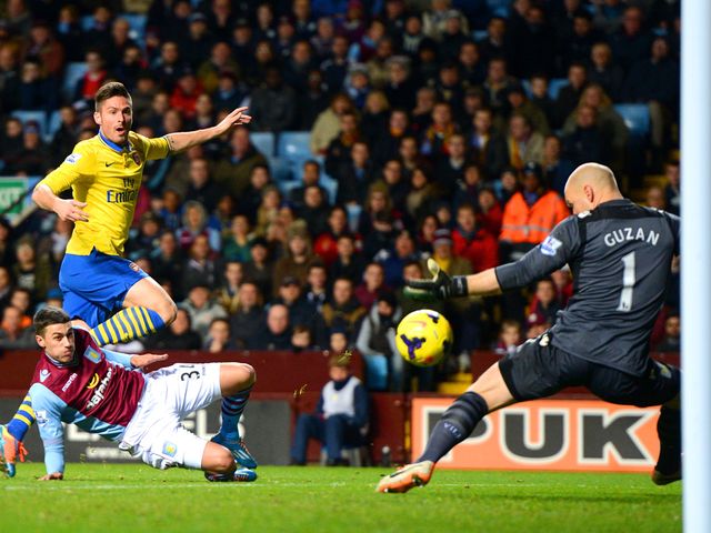 Olivier Giroud fires home Arsenal's second goal on the night