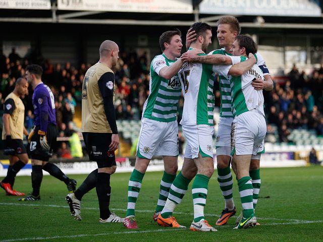 Yeovil celebrate James Hayter's goal