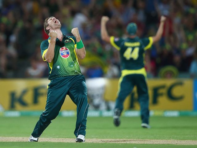 Shane Watson celebrates the final wicket of the series