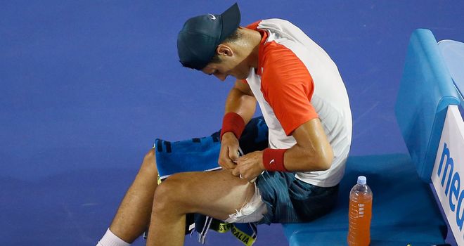 Bernard Tomic during his match with Rafael Nadal on Tuesday
