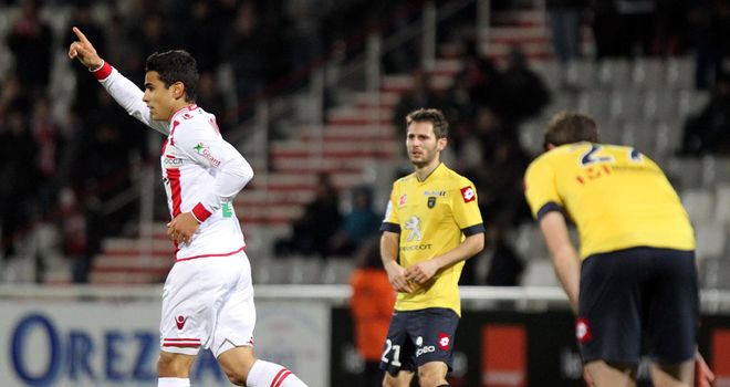 Ajaccio's Benjamin Andre celebrates after putting his side in front