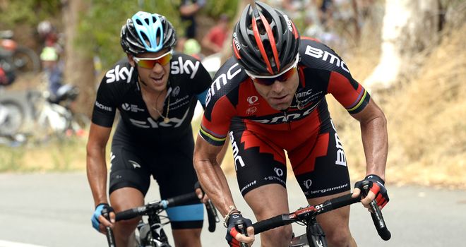 Attack: Porte and Evans broke away on Corkscrew, but the BMC man prevailed