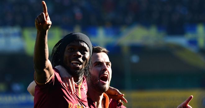 Gervinho celebrates his goal for Roma