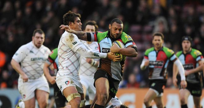 Jordan Turner-Hall makes some hard yards for Harlequins