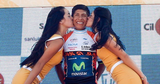 Nairo Quintana celebrates victory in the Tour of San Luis