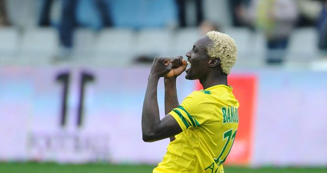 Nantes forward Ismael Bangoura celebrates after scoring