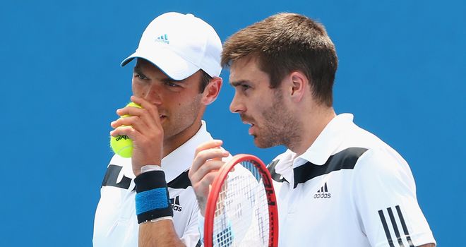Ross Hutchins (left): Returned to action alongside Colin Fleming at Melbourne Park