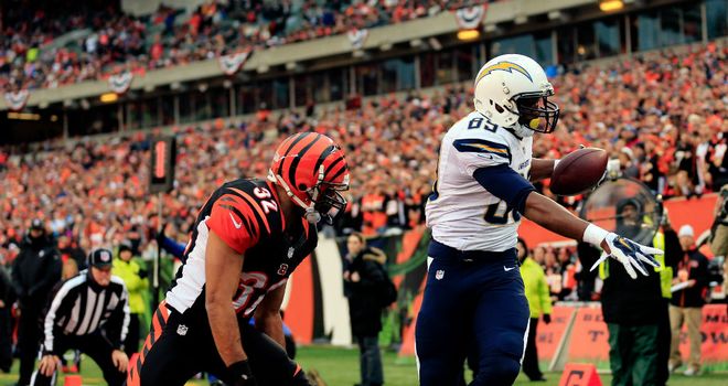 Ladarius Green: Holds on to claim San Diego's second touchdown