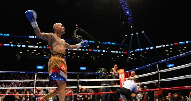 Luis Collazo celebrates knocking out Victor Ortiz