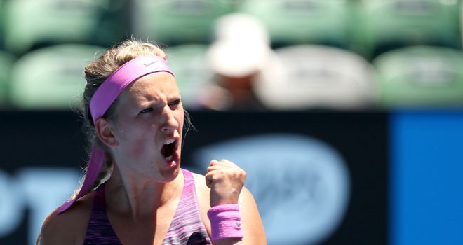 Victoria Azarenka celebrates beating Johanna Larsson
