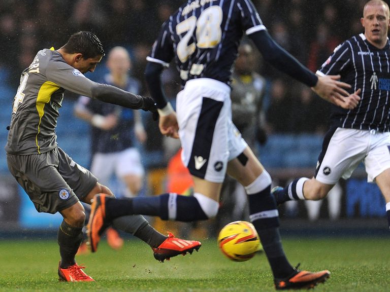Anthony Knockaert scores Leicester's opener in the 3-1 win at Millwall.