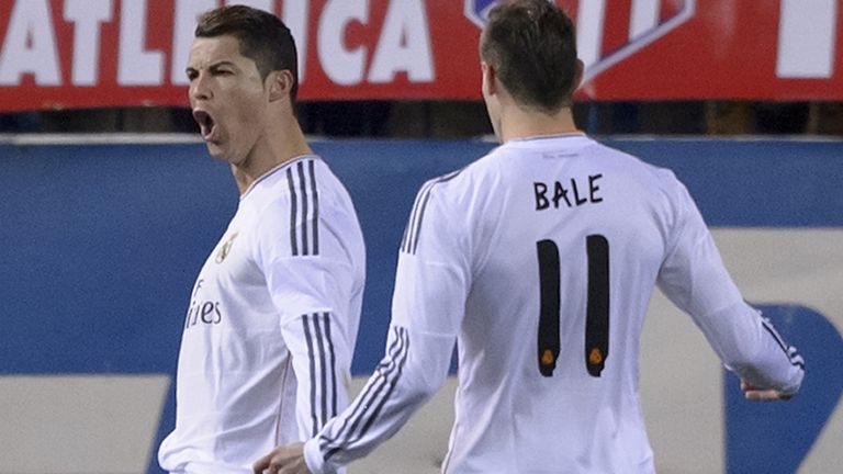 Cristiano Ronaldo: Celebrates after netting at the Vicente Calderon