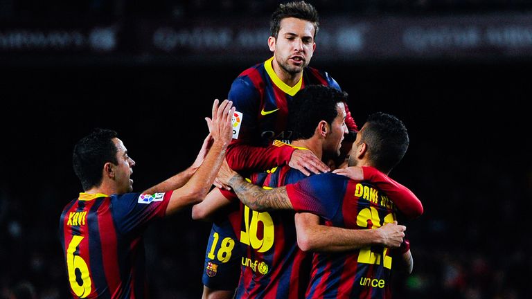 Sergio Busquets: Mobbed after scoring against Sociedad