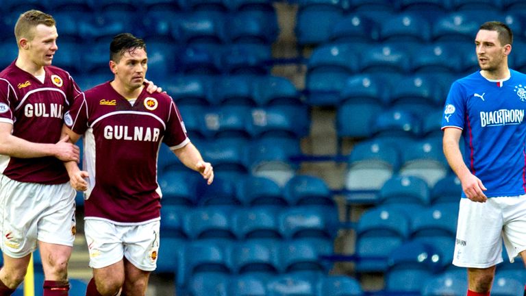 Sean Higgins celebrates his penalty for the visitors