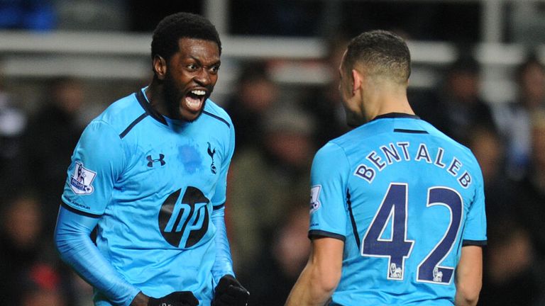 Emmanuel Adebayor: Celebrates his first goal at St James' Park