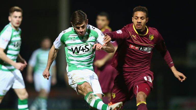 Joseph Edwards (left): Shoots for Yeovil against Watford