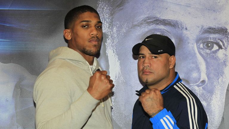 Anthony Joshua and Hector Avila square up for the first time (Pic Lawrence Lustig)