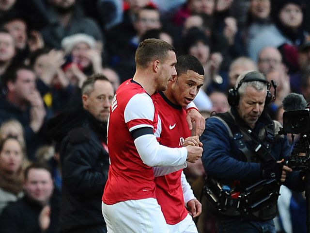 Arsenal's goalscorers Alex Oxlade Chamberlain and Lukas Podolski