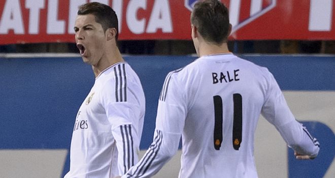Cristiano Ronaldo: Celebrates after netting at the Vicente Calderon
